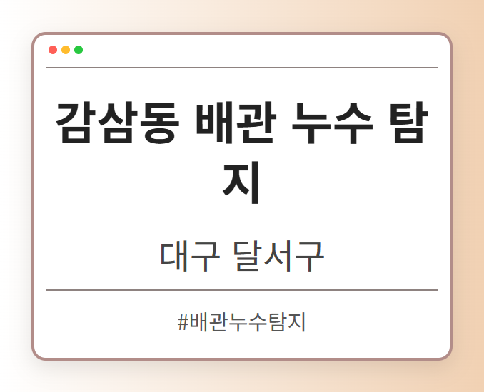 감삼동 배관 누수 탐지 - 대구 달서구 감삼동 배관 누수 탐지 전문업체
