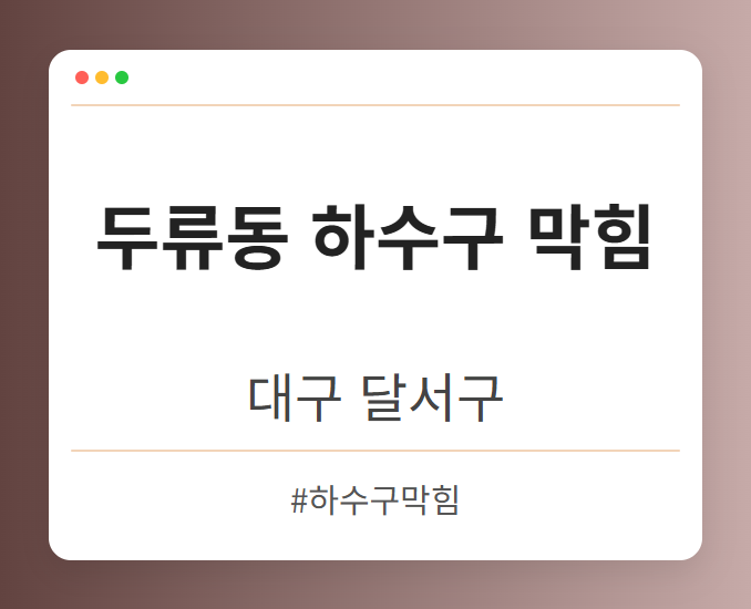 두류동 하수구 막힘 - 대구 달서구 두류동 하수구 막힘 전문업체